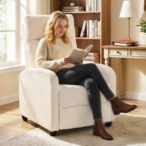 Manual Fabric Recliner Chair, Single Reclining Sofa, Padded Seat, Beige