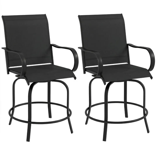 Outdoor Bar Stools Set Of 2, 27.6" x 28.7" x 48.4", Swivel Chairs, Black Bistro Sets Black at Gallery Canada