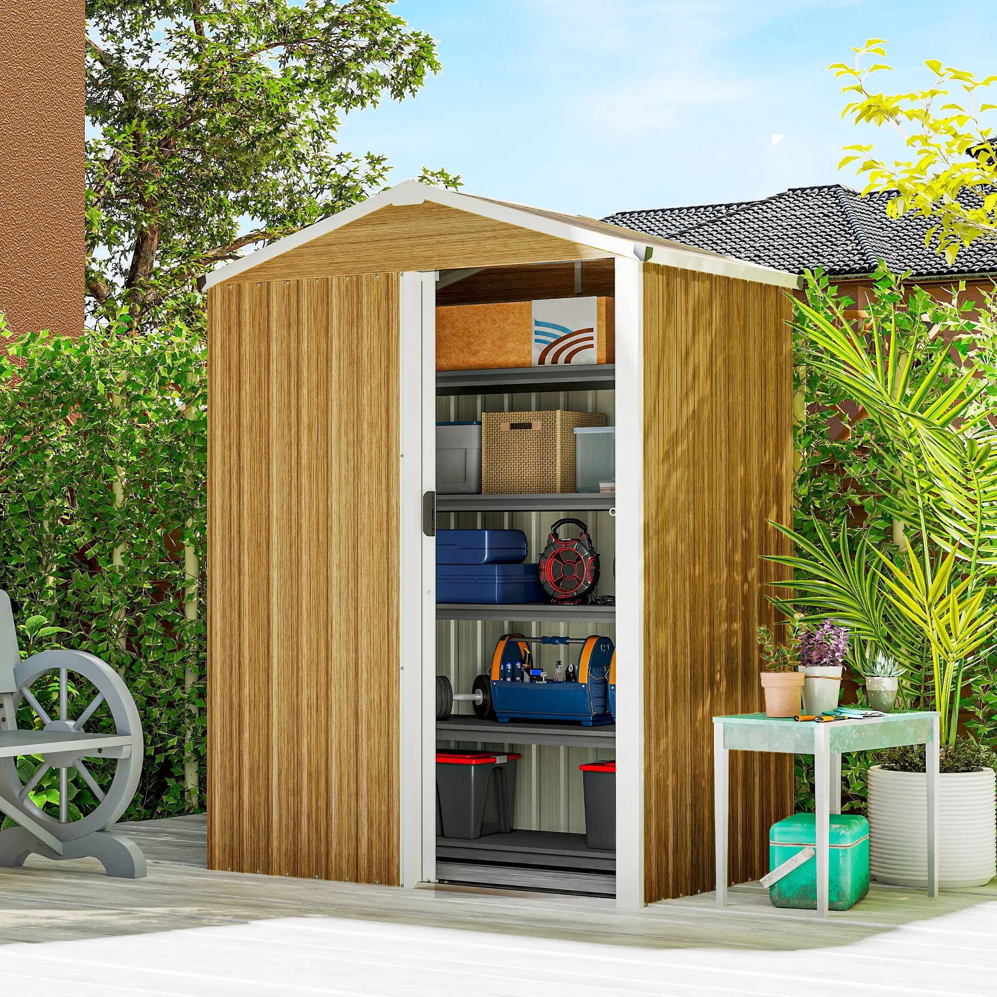 4.5 x 3ft Metal Garden Shed, Waterproof Outdoor Storage, Lockable Door Sheds at Gallery Canada