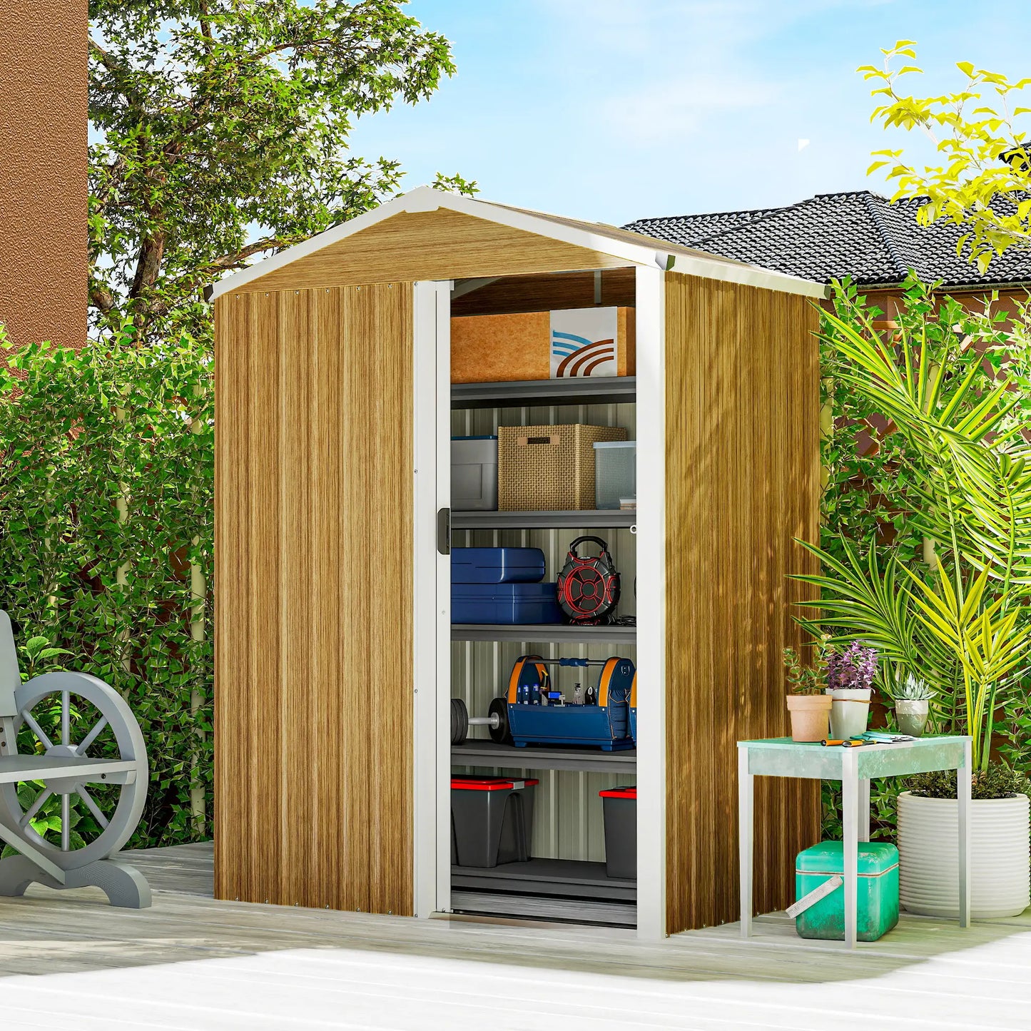 4.5 x 3ft Metal Garden Shed, Waterproof Outdoor Storage, Lockable Door Sheds at Gallery Canada