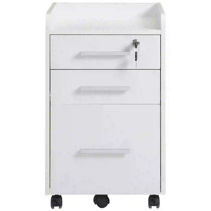 3 Drawer File Cabinet with Lock, Lockable on Wheels, Letter and A4 Size, White Office Cabinets & Cupboards at Gallery Canada