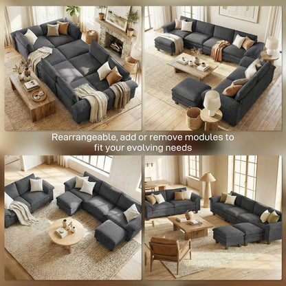 L-Shaped Sectional Sofa, Movable Ottoman, Pillow-Top Armrests, Dark Grey 3-Seater Sofas at Gallery Canada