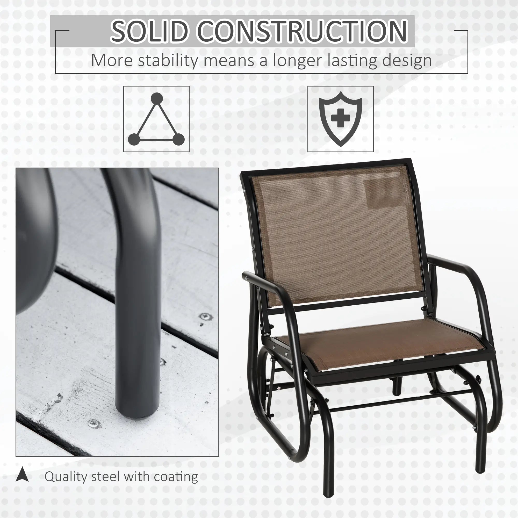 Patio Glider, Breathable Mesh Seat, Metal Frame Swing Chair, Brown Outdoor Gliders at Gallery Canada