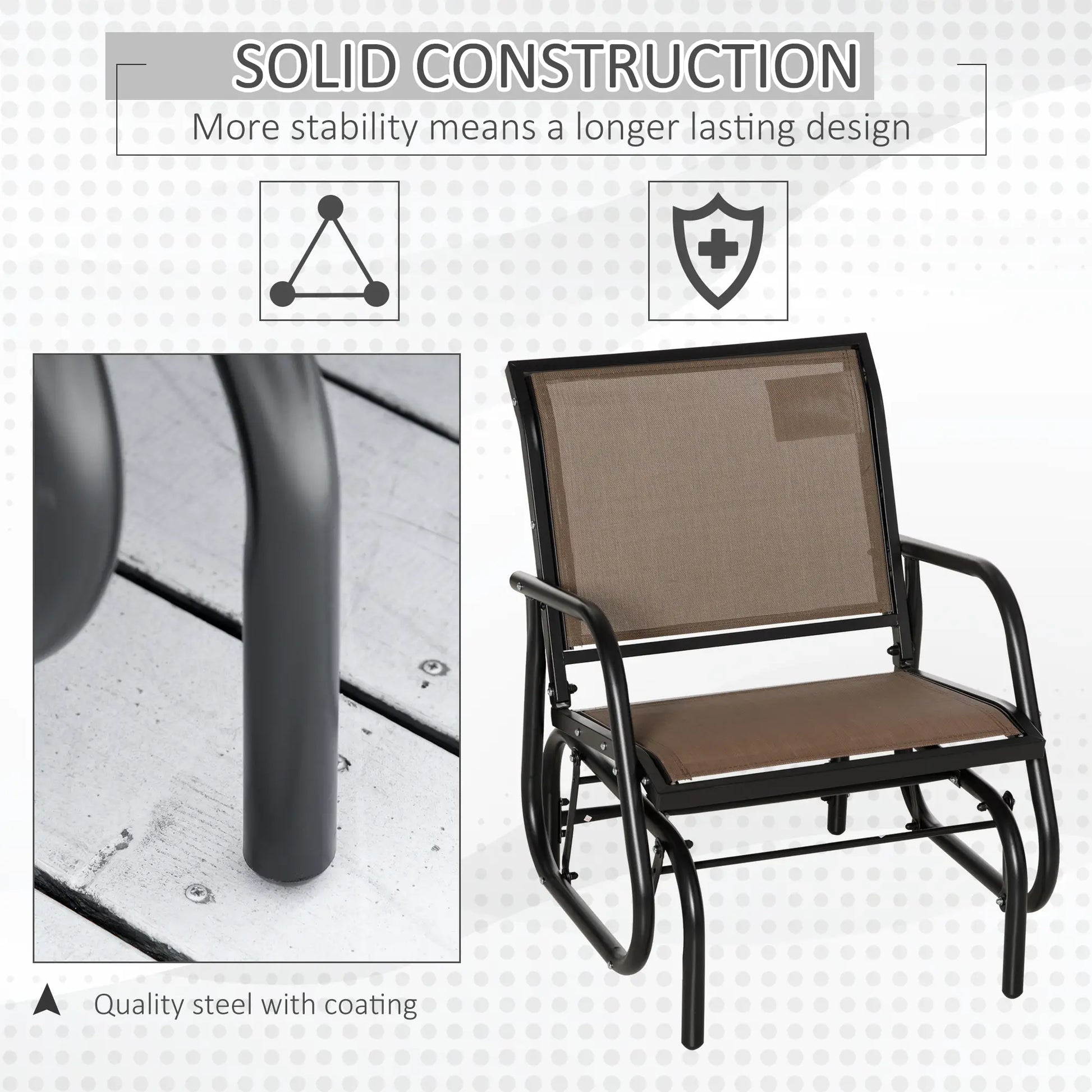 Patio Glider, Breathable Mesh Seat, Metal Frame Swing Chair, Brown Outdoor Gliders at Gallery Canada