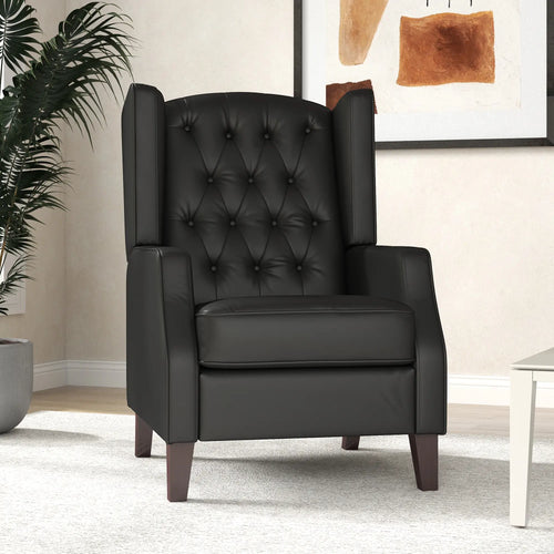 Faux Leather Armchair, Modern Accent Chair, Thick Padding, Black