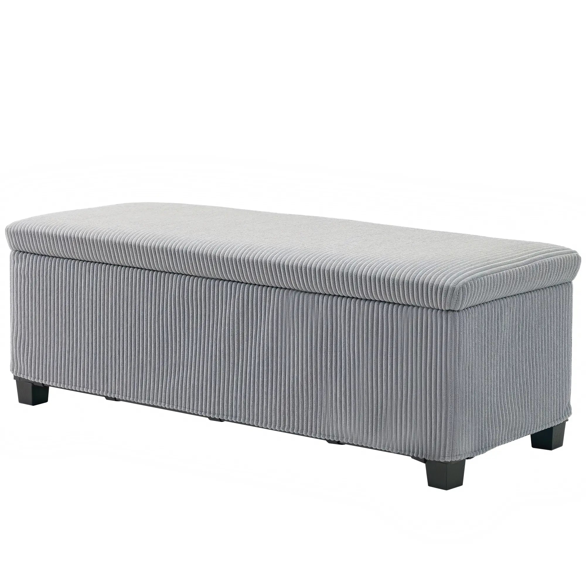 44 Inches Ottoman with Storage, Lid, Legs, Corduroy Bench, Light Grey Storage Ottomans & Benches Light Grey at Gallery Canada