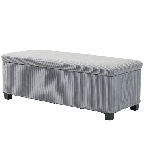 44 Inches Ottoman with Storage, Lid, Legs, Corduroy Bench, Light Grey