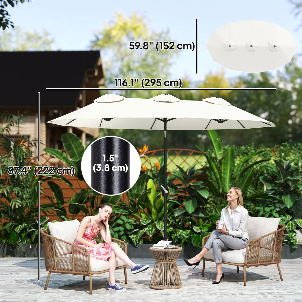 9.7' Double-Sided Patio Umbrella, Tilt Crank Vents, Cream White Sun Umbrellas at Gallery Canada