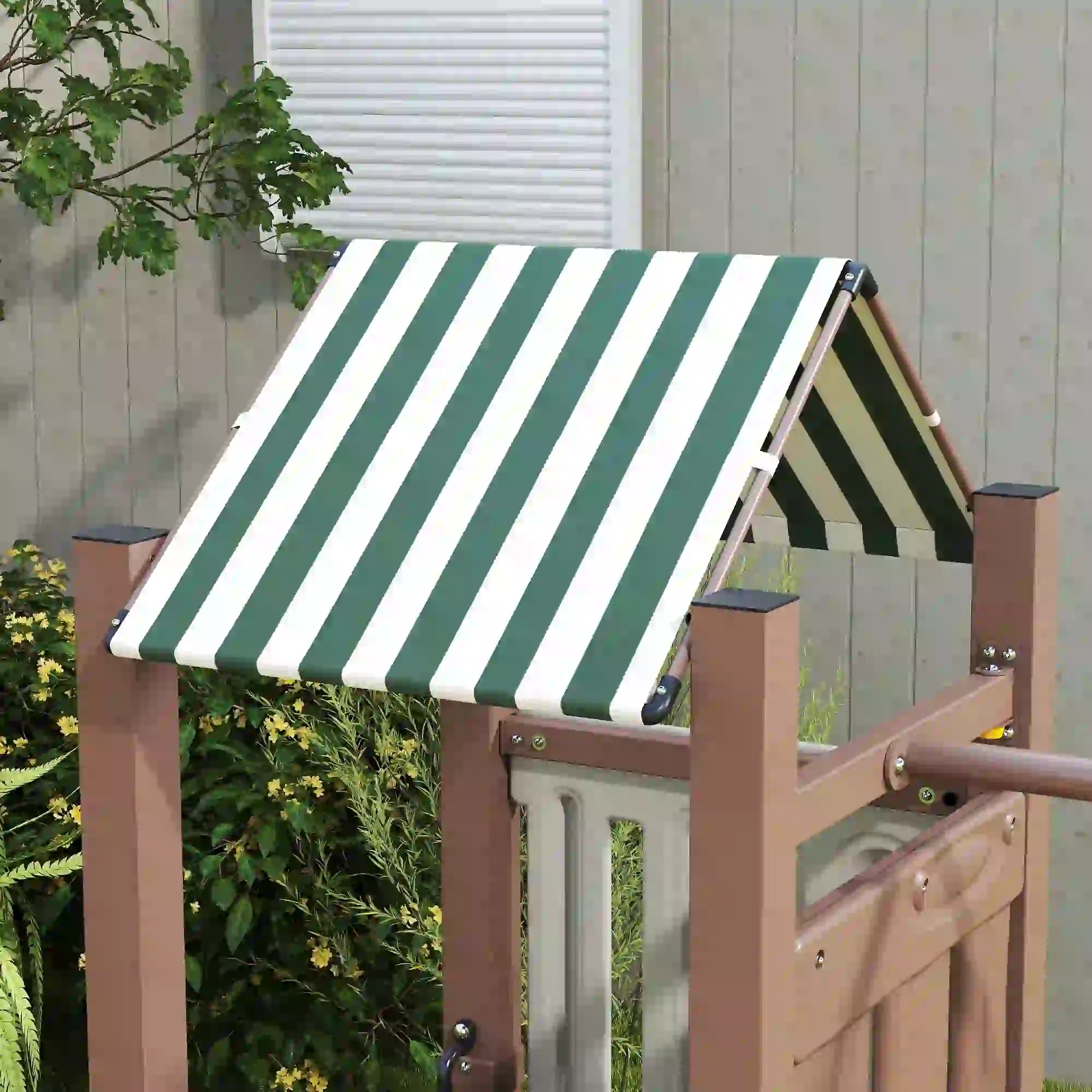 4-in-1 Kids Swing Set with Slide, Fort, Ladder, Stakes, Ages 3-8, Brown Gym Sets & Swings at Gallery Canada