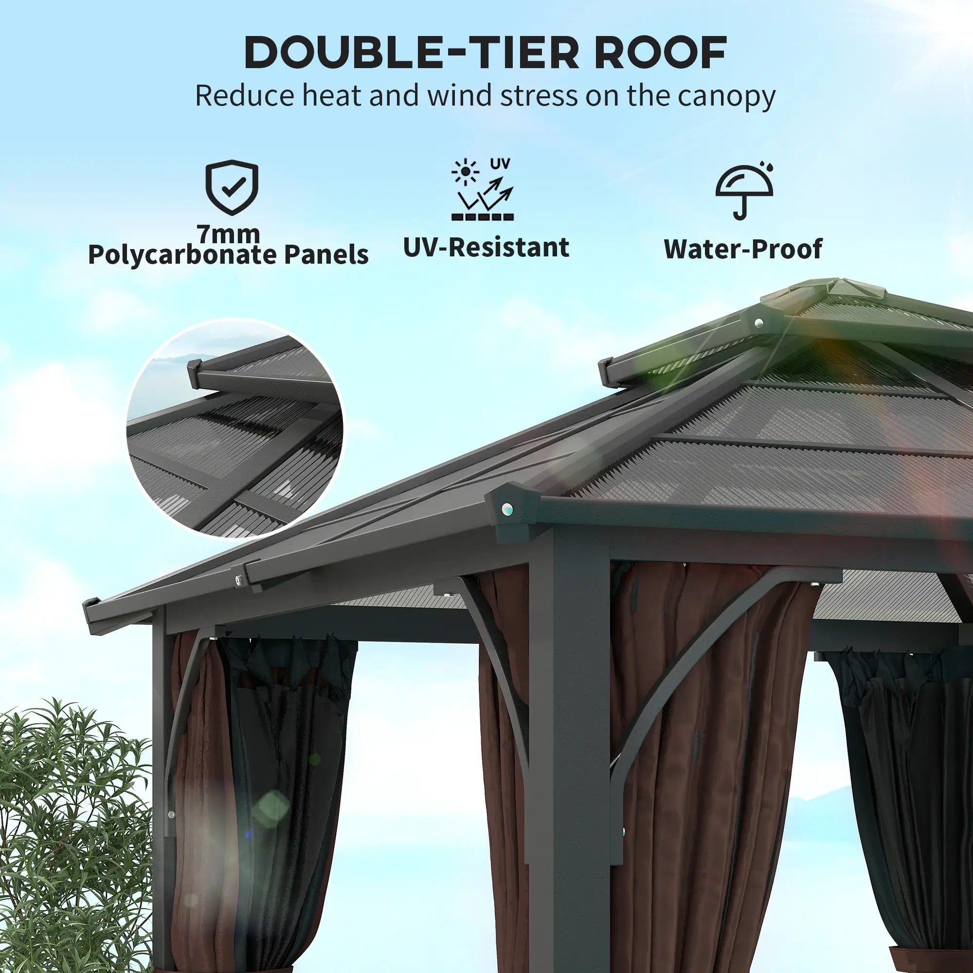 10' x 10' Hardtop Gazebo, 7mm Polycarbonate Roof, Netting And Curtains, Coffee Gazebos at Gallery Canada