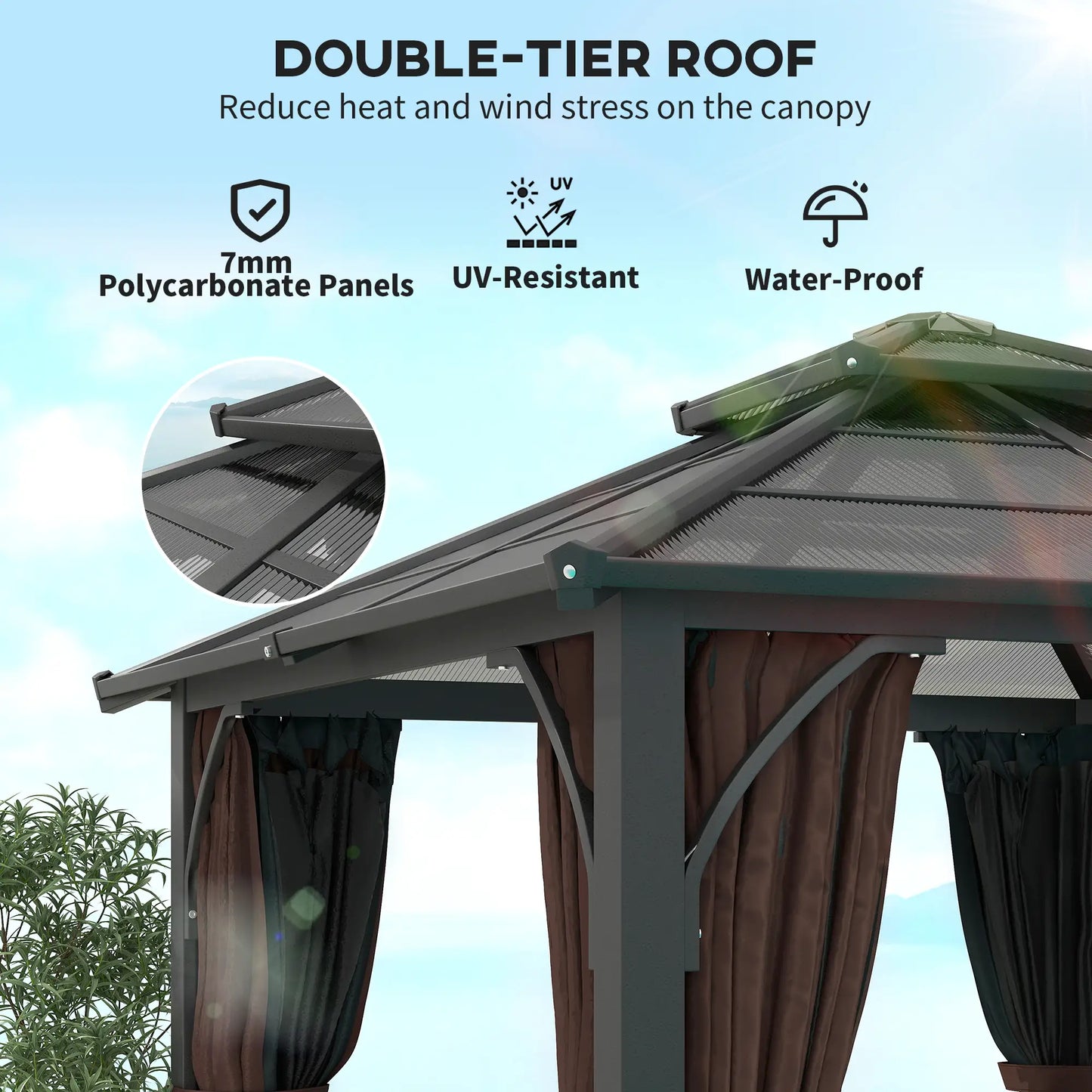 10' x 10' Hardtop Gazebo, 7mm Polycarbonate Roof, Netting And Curtains, Coffee Gazebos at Gallery Canada