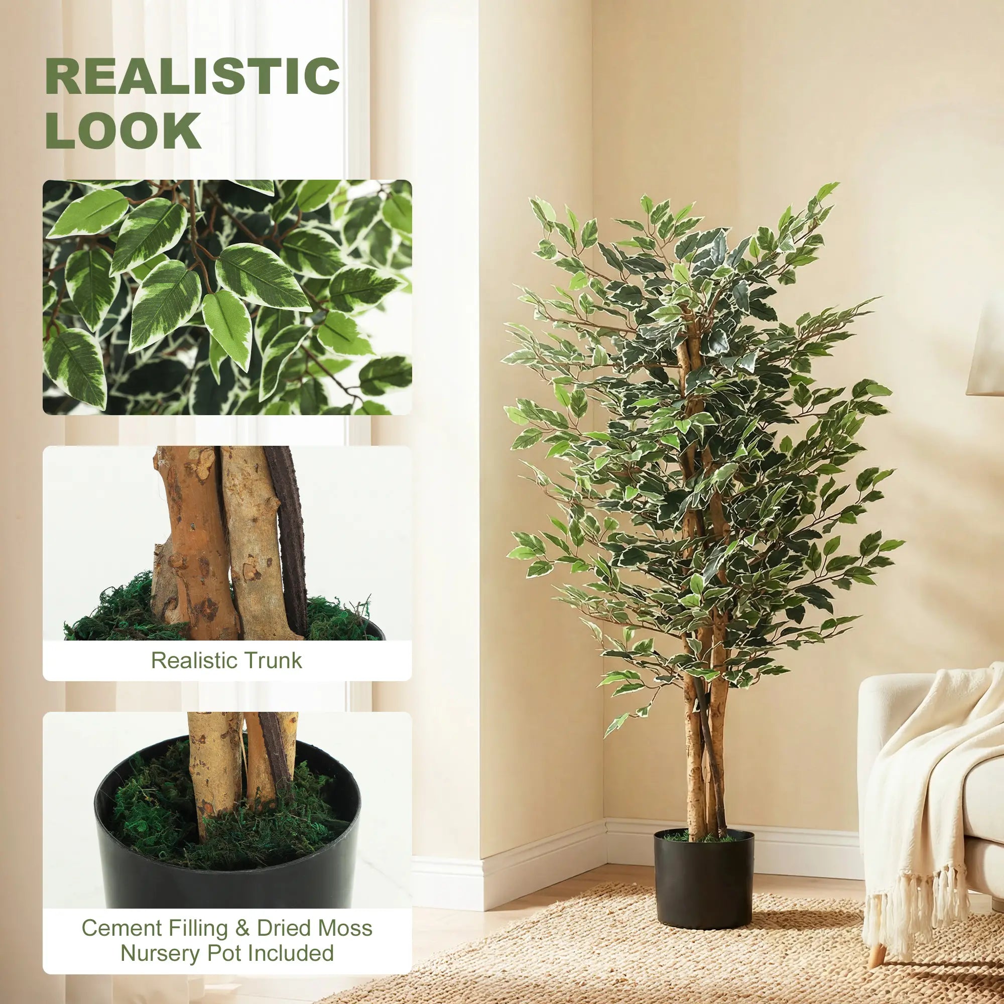 Artificial Ficus Tree With Leaves, Faux Plant In Nursery Pot Artificial Trees at Gallery Canada