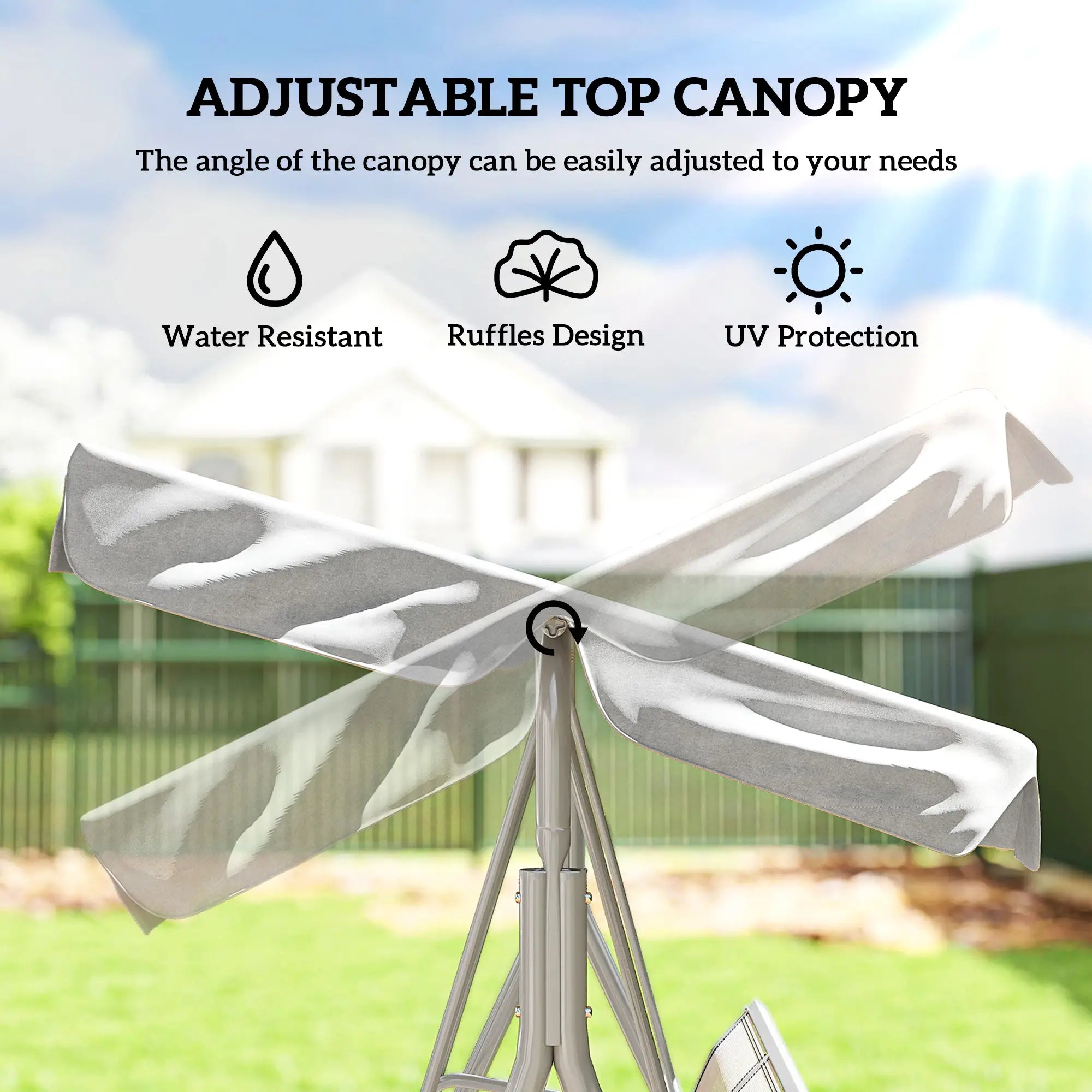 3-Seater Outdoor Swing Chair, Patio Swing with Canopy, Light Grey Patio Swings with Stand at Gallery Canada