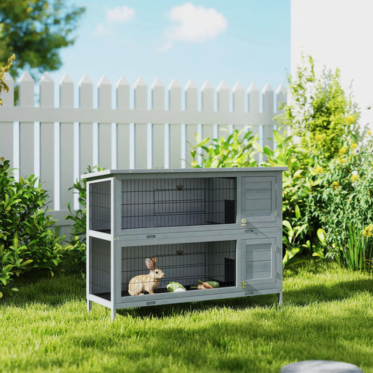 2 Tier Wooden Rabbit Hutch, Bunny Pet House, Grey Rabbit Hutch Grey at Gallery Canada
