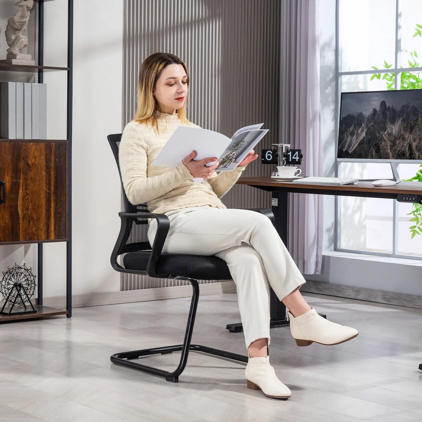 Ergonomic Desk Chair No Wheels, Padded Mesh Office Chair, Black Task Chairs at Gallery Canada