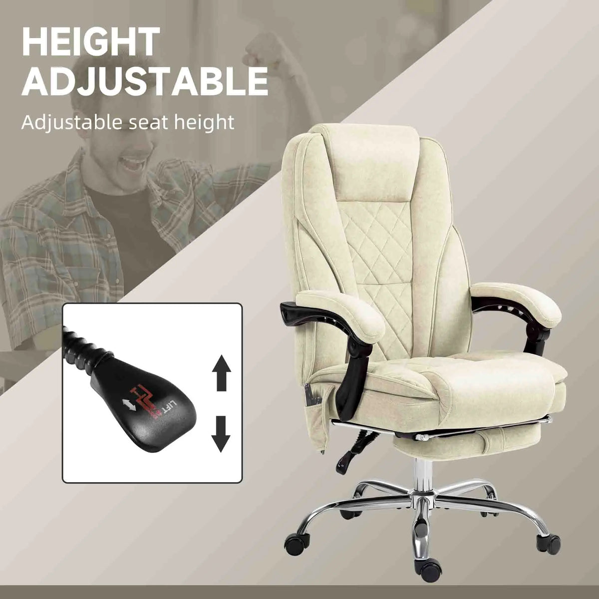 Massage Office Chair, Reclining Computer Chair, Adjustable Height, Footrest, Beige Massage Chairs at Gallery Canada