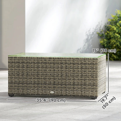 PE Wicker Outdoor Coffee Table, Rectangular Patio Table With Tempered Glass Top, Dark Grey Patio Side Tables at Gallery Canada