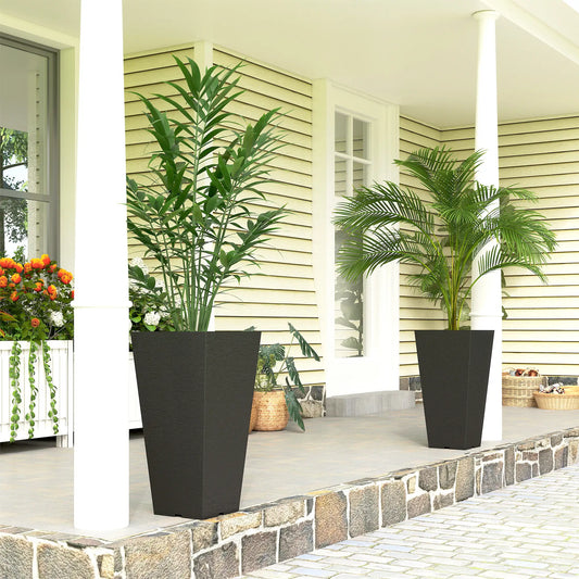 23" Tall Planters Set Of 2, Indoor Outdoor Stackable, Black Marble Finish, Black Planter Set Black at Gallery Canada
