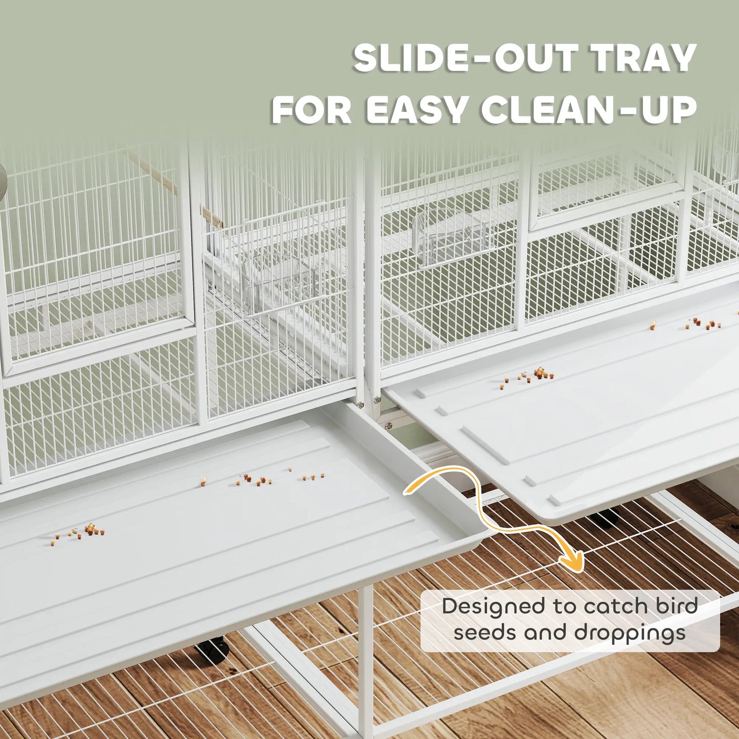 64" Large Rolling Bird Cage, Detachable Stand, Storage Shelf, White Bird Cages at Gallery Canada