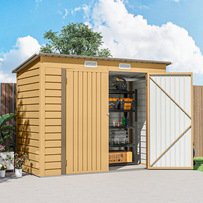 8 x 4FT Galvanized Metal Garden Storage Shed, Double Doors, 2 Vents, Yellow Sheds at Gallery Canada