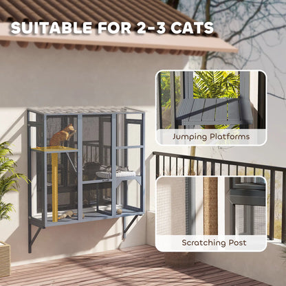 Wooden Catio Outdoor, Cat Window Box Enclosure for 2-3 Large Cats with 2 Jumping Platforms &; Scratching Post, Grey Outdoor Cat Enclosures at Gallery Canada