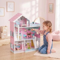 Qaba Wooden Doll House, Large 3-Storey Modern Dollhouse with 6 Rooms and 10 Accessories, for Girls Boys 3-6 Years, Pink Play Houses Multi Colour at Gallery Canada