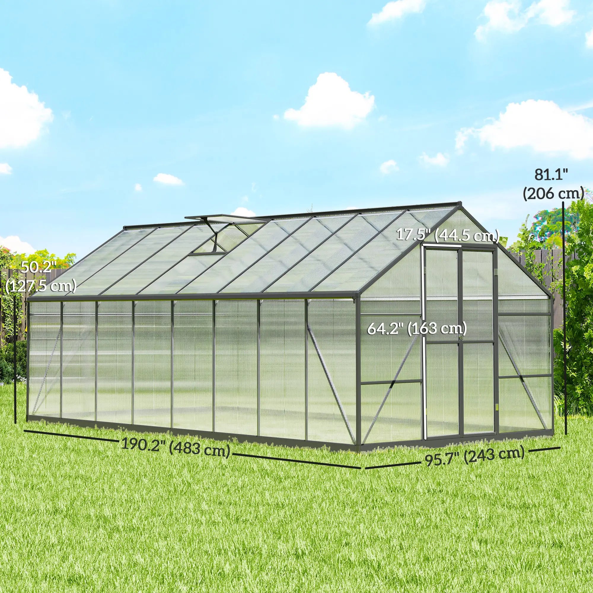 Polycarbonate Greenhouse, Walk-In With Windows, 8' x 16' x 7', Dark Grey Walk In Greenhouses at Gallery Canada