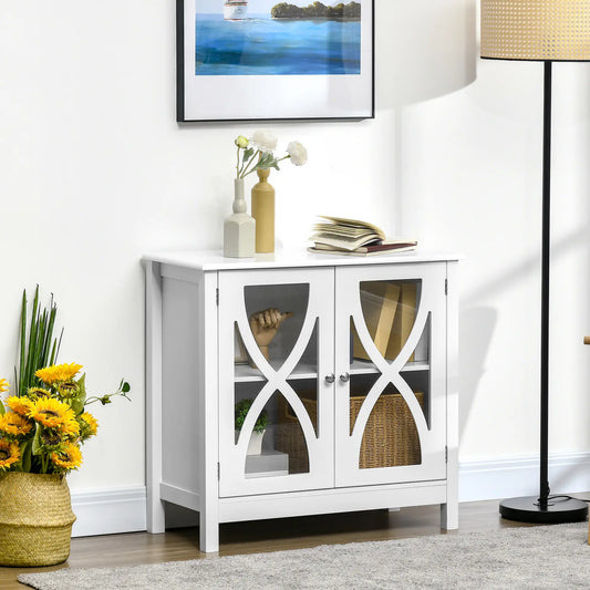 Glass Door Buffet Cabinet, Adjustable Shelf, 60cm, White Bar Cabinets White at Gallery Canada