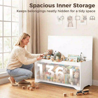 Storage Bench with Lift Top Storage Chest with Safety Hinges for Entryway, Living Room, White