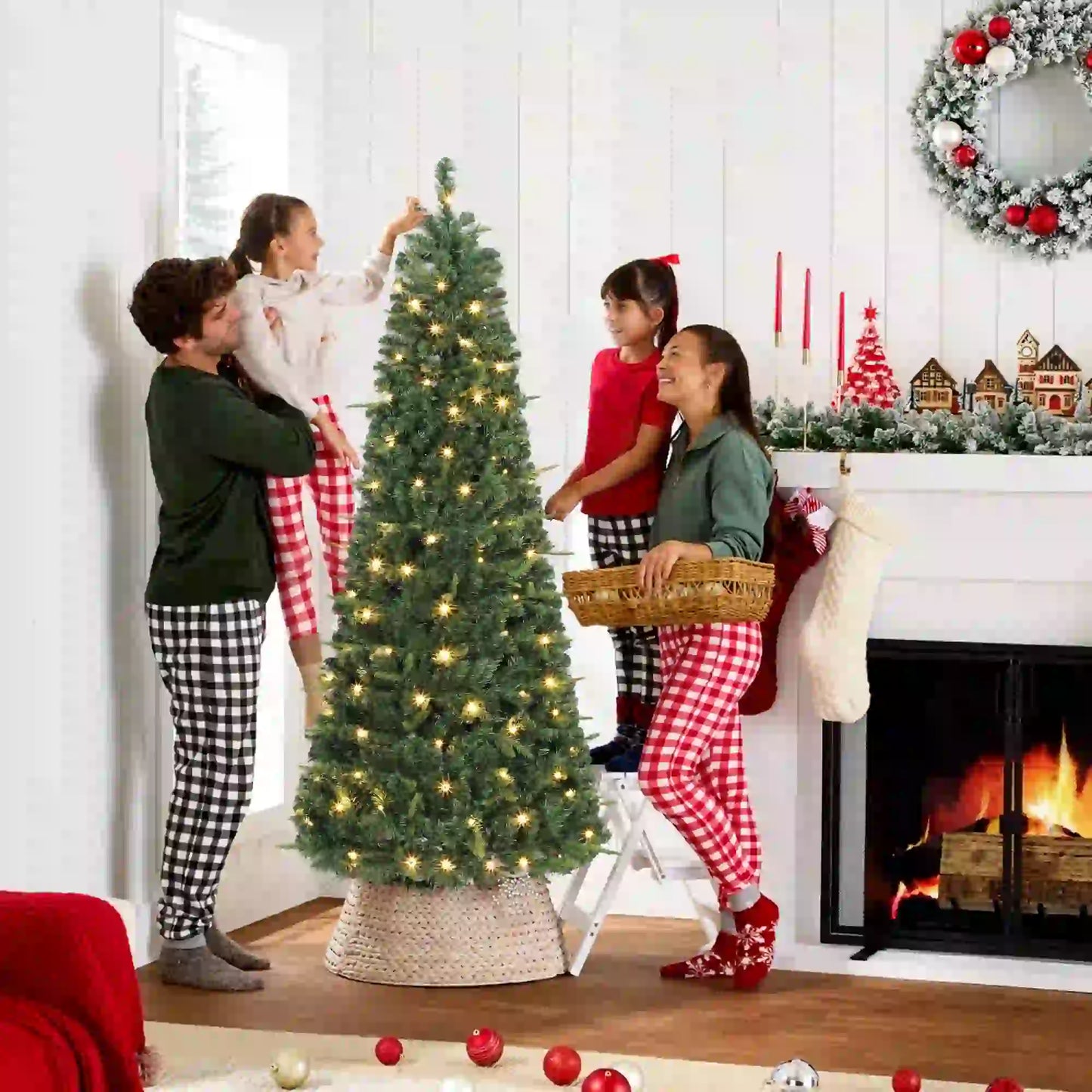 6 ft Prelit Pop Up Christmas Tree, Collapsible Artificial with Metal Stand, Green Pre Lit Christmas Trees at Gallery Canada