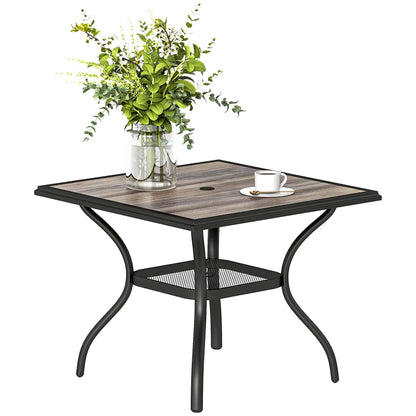 Square Outdoor Dining Table For 4, With Umbrella Hole And Shelf, Grey Patio Dining Tables at Gallery Canada