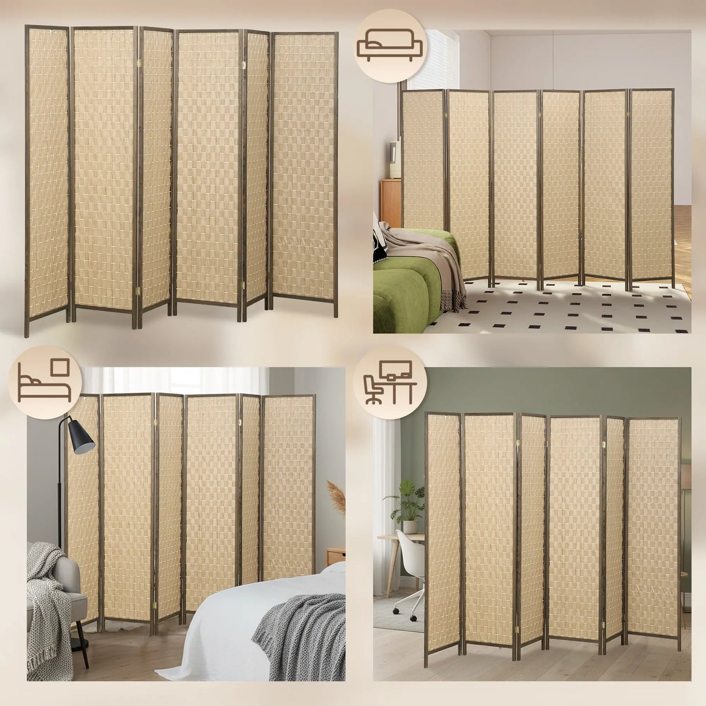 6 FT Room Divider, 6 Panel Folding Privacy Screen, Brown