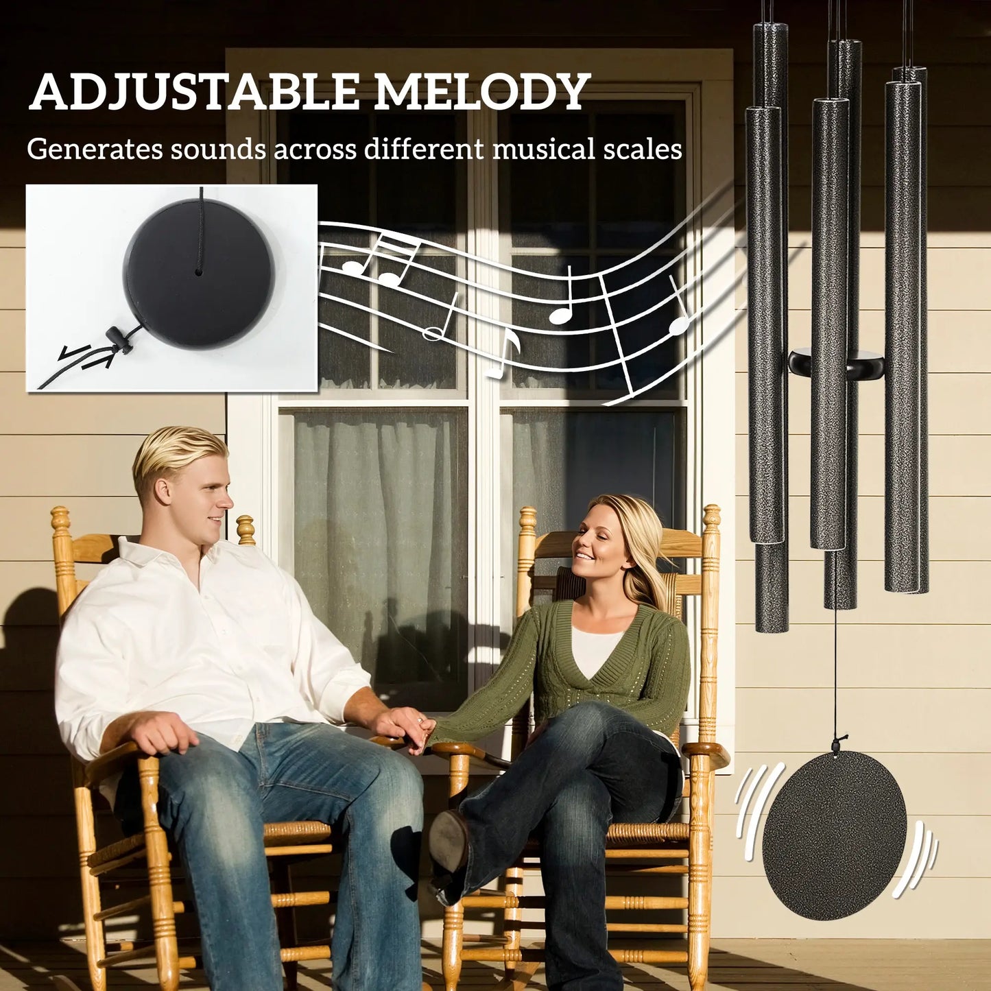 45" Deep Tone Wind Chime, 6 Aluminum Tubes, Outdoor Decor, Dark Grey Garden Decor at Gallery Canada