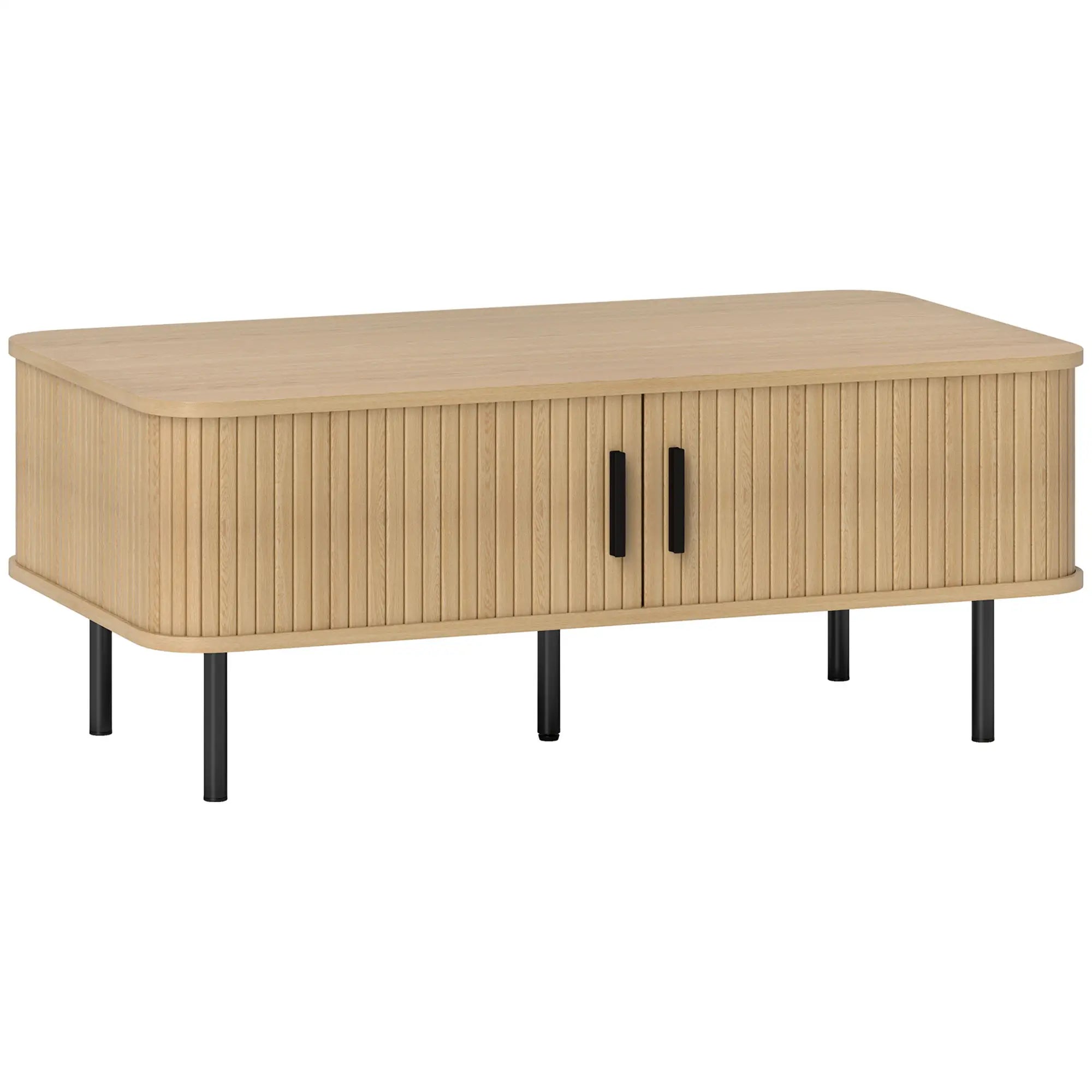 Coffee Table with Storage, Nordic Side Table, Slatted Tambour Doors, Steel Legs, Oak Coffee Tables at Gallery Canada