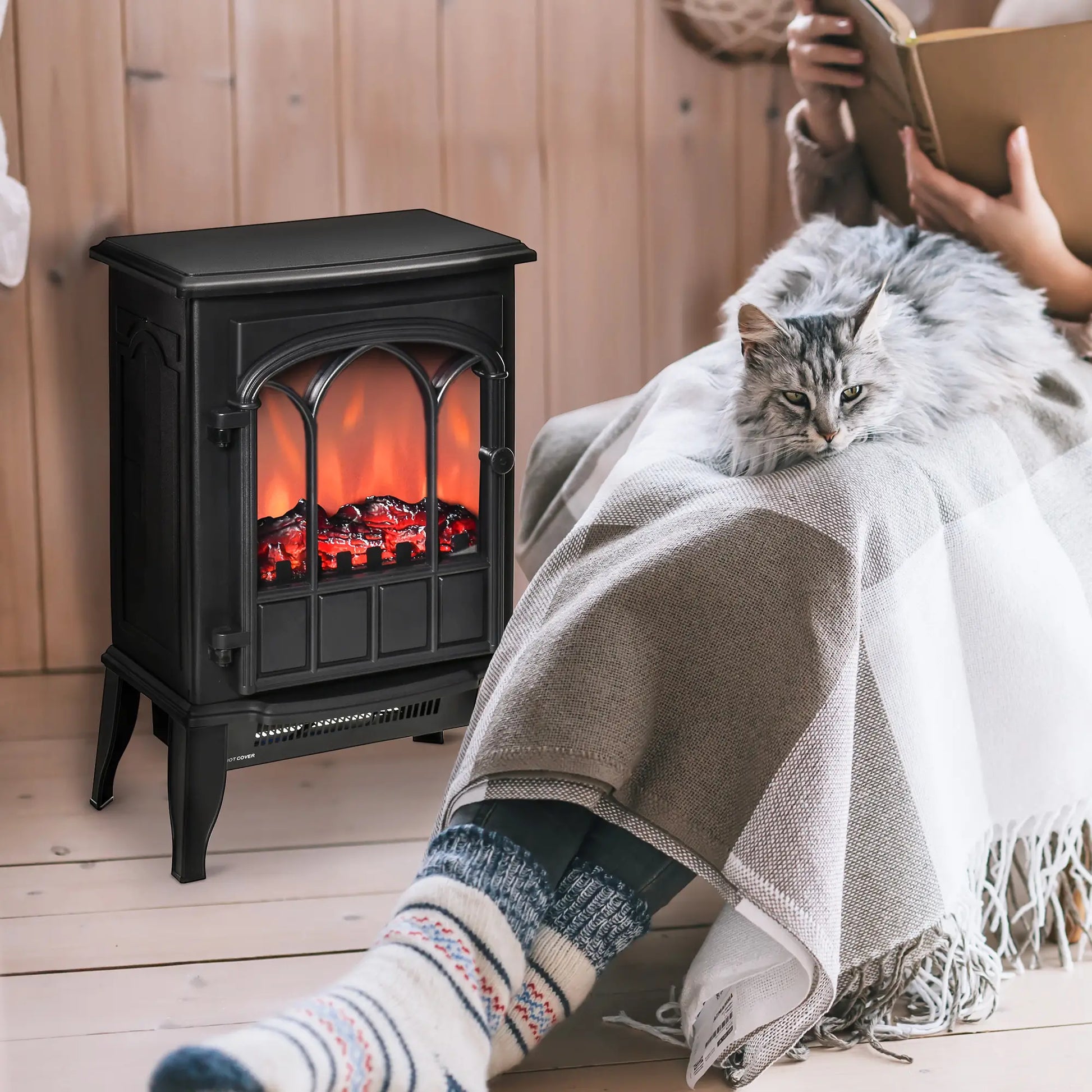 Electric Fireplace Stove, Freestanding Heater, Realistic Flame, Adjustable Brightness, Black Electric Fireplaces at Gallery Canada