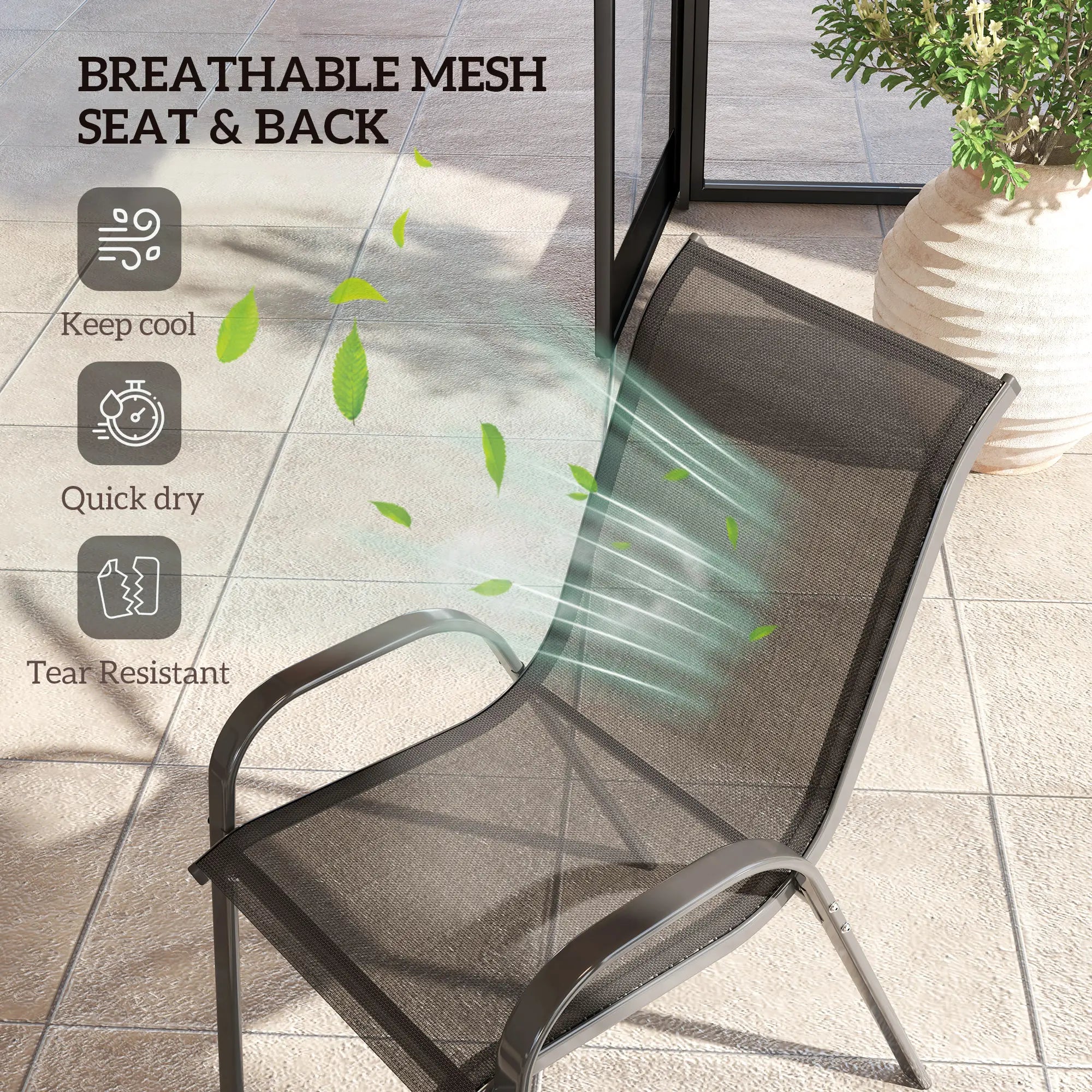 Set of 4 Stackable Outdoor Dining Chairs, High Back, Breathable Mesh Seat, Black Outdoor Dining Sets at Gallery Canada