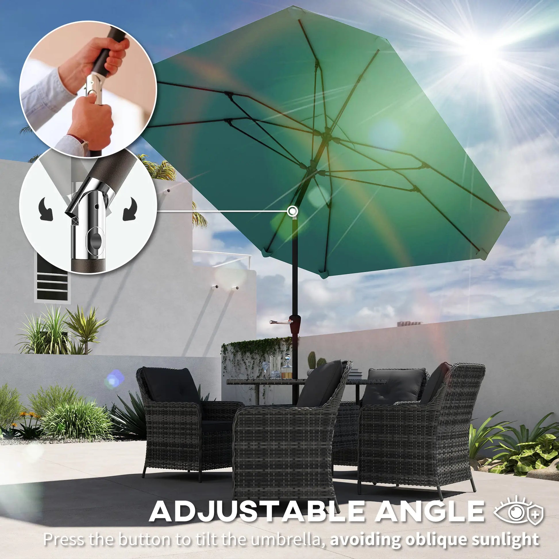 7.6FT Aluminum Patio Umbrella, 8 Ribs, Crank Tilt, Sky Blue Sun Umbrellas at Gallery Canada