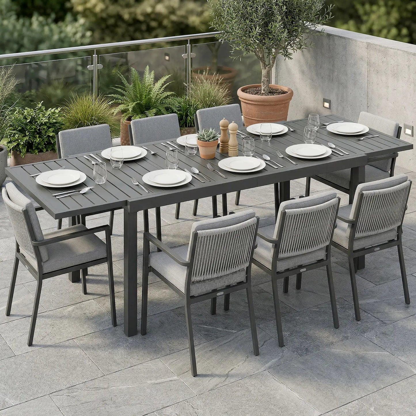Expandable Outdoor Dining Table, 59"-89" Aluminum, Dark Grey Patio Dining Tables at Gallery Canada