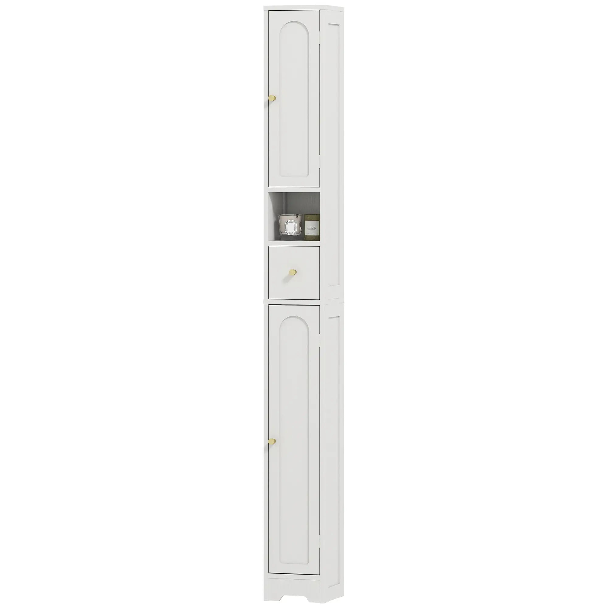 Tall Bathroom Cabinet, Modern Slim Storage, Arched Doors, White Freestanding Bathroom Cabinets White at Gallery Canada