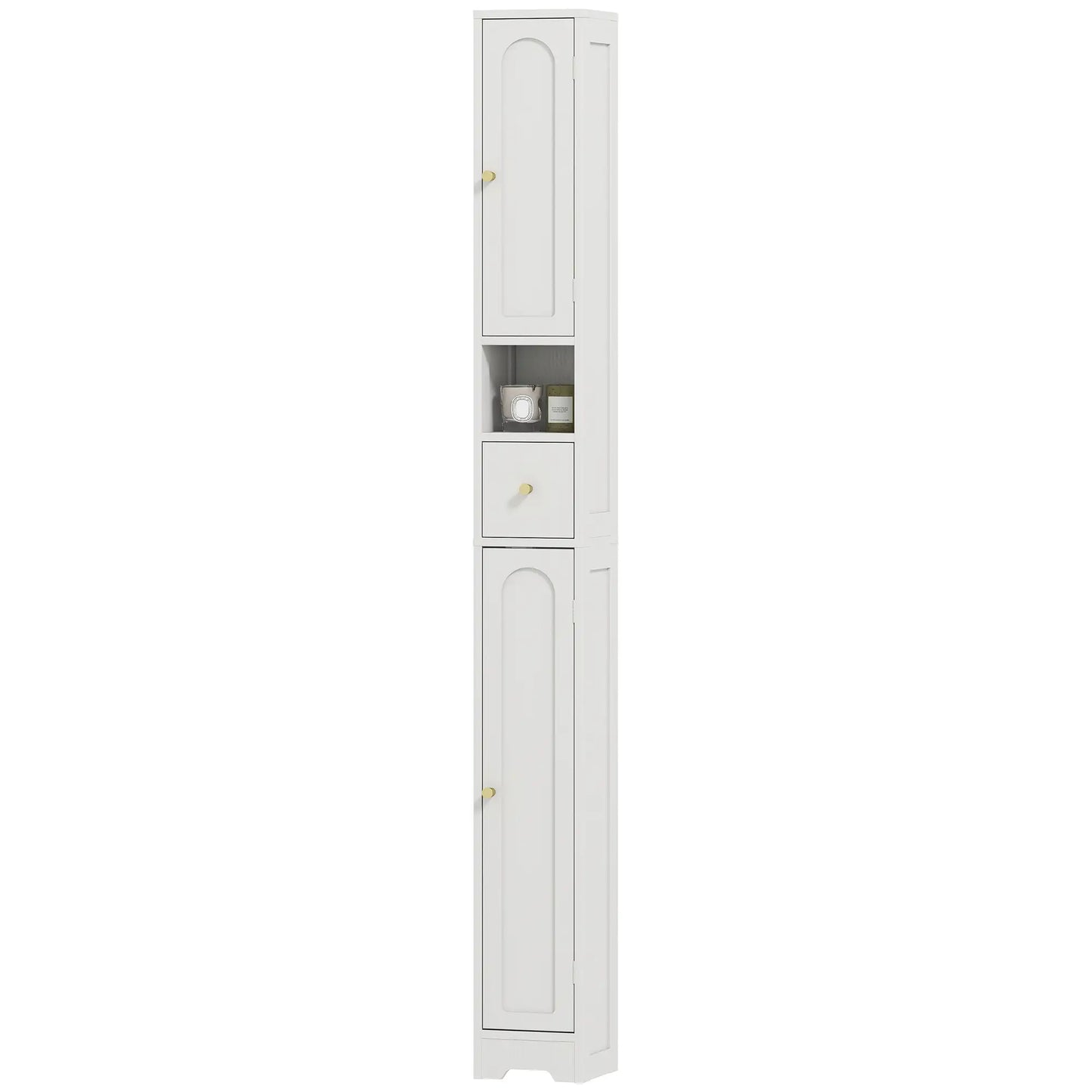 Tall Bathroom Cabinet, Modern Slim Storage, Arched Doors, White Freestanding Bathroom Cabinets White at Gallery Canada