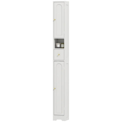 Tall Bathroom Cabinet, Modern Slim Storage, Arched Doors, White Freestanding Bathroom Cabinets White at Gallery Canada