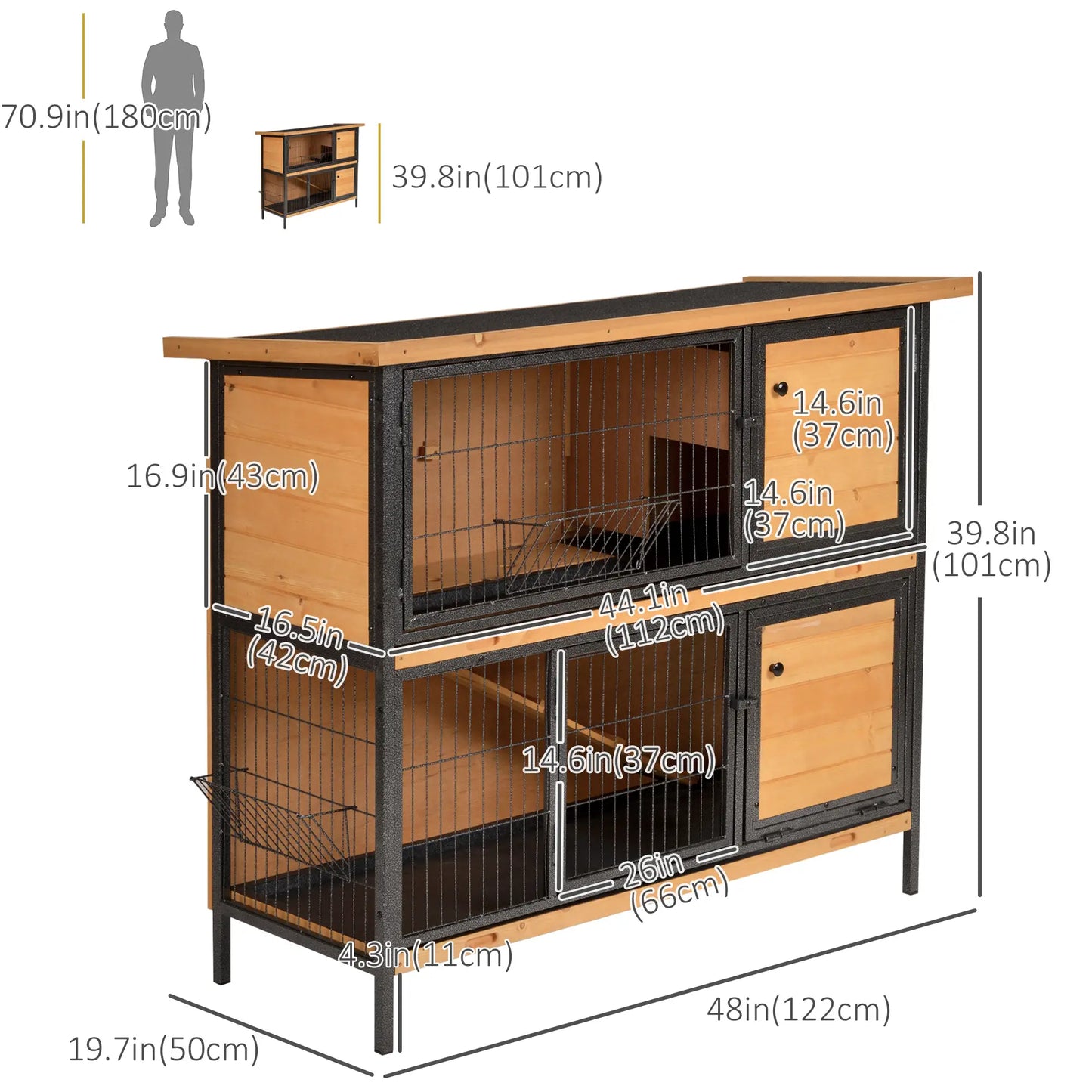48" 2-Floor Rabbit Hutch, Wooden Pet House, Metal Frame Bunny Cage Rabbit Hutch at Gallery Canada