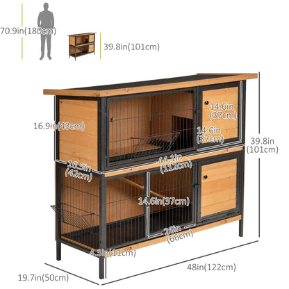 48" 2-Floor Rabbit Hutch, Wooden Pet House, Metal Frame Bunny Cage Rabbit Hutch at Gallery Canada