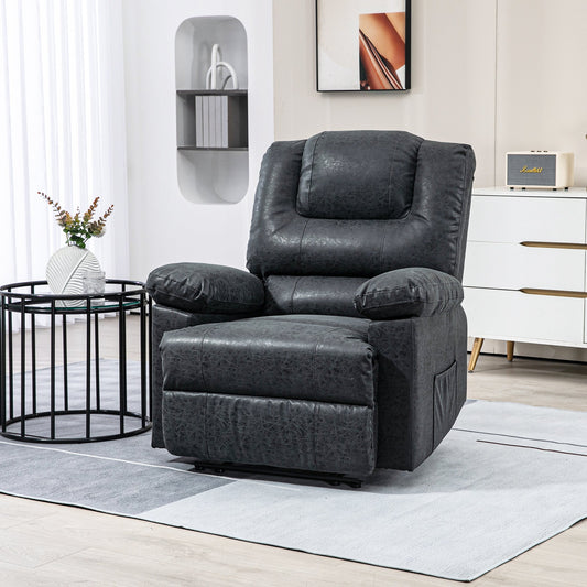 PU Leather Reclining Chair, Manual Recliner Chair for Living Room with Footrest, 2 Side Pockets, Steel Frame, Black - Gallery Canada