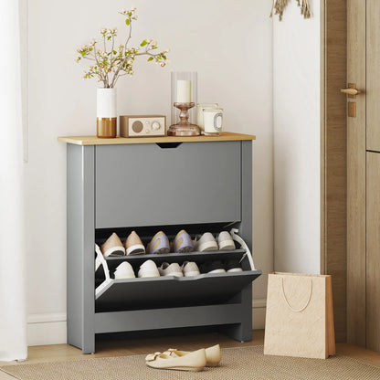 Shoe Storage Cabinet, 2 Flip Drawers, Adjustable Shelves, Light Grey Shoe Storage Cabinets & Racks at Gallery Canada