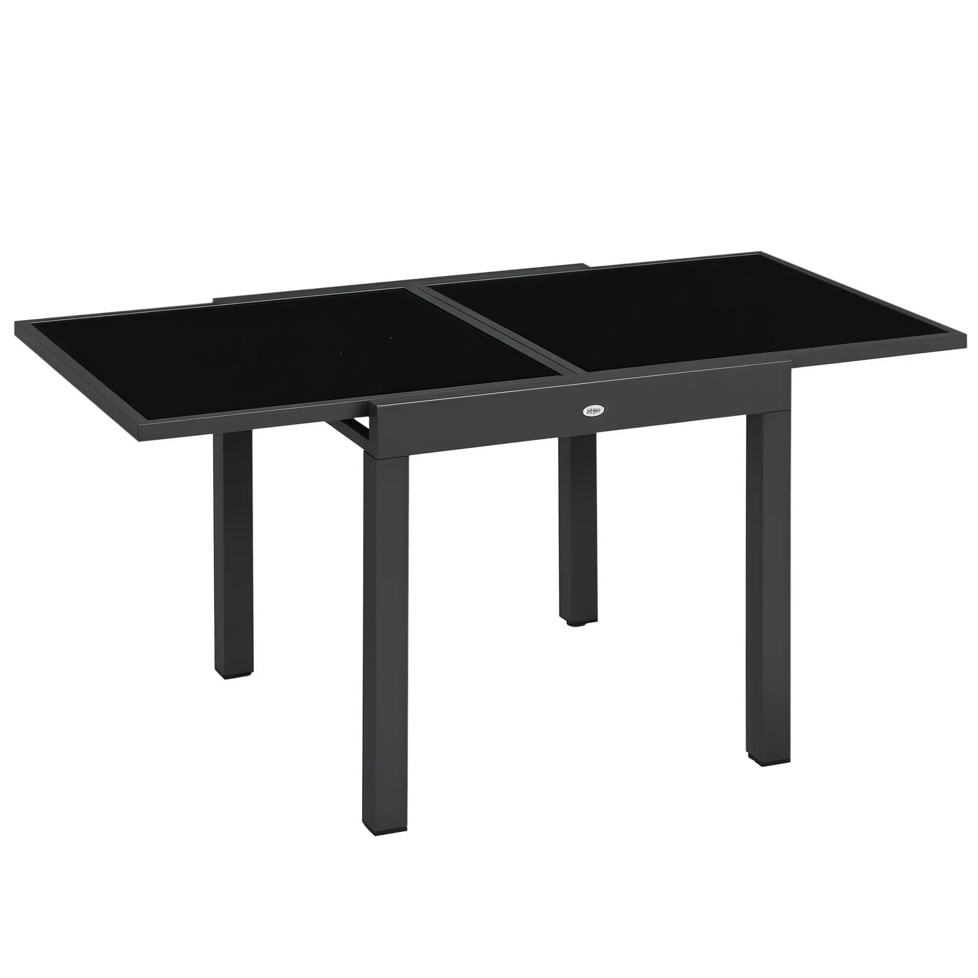 63" Extendable Outdoor Dining Table, Aluminum Frame, Tempered Glass, Black Patio Dinning Tables Black at Gallery Canada