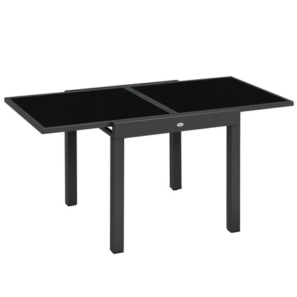 63" Extendable Outdoor Dining Table, Aluminum Frame, Tempered Glass, Black Patio Dinning Tables Black at Gallery Canada
