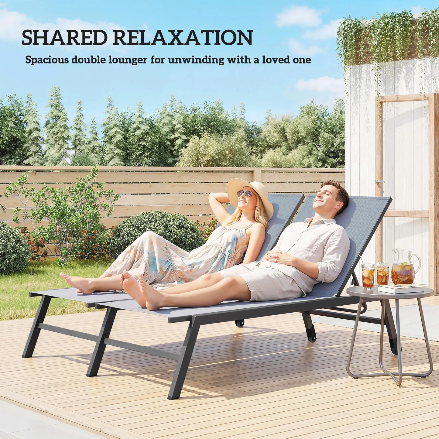 Chaise Lounge Chair For 2 Person, 5-Position Adjustable With Wheels Lounger Chairs at Gallery Canada