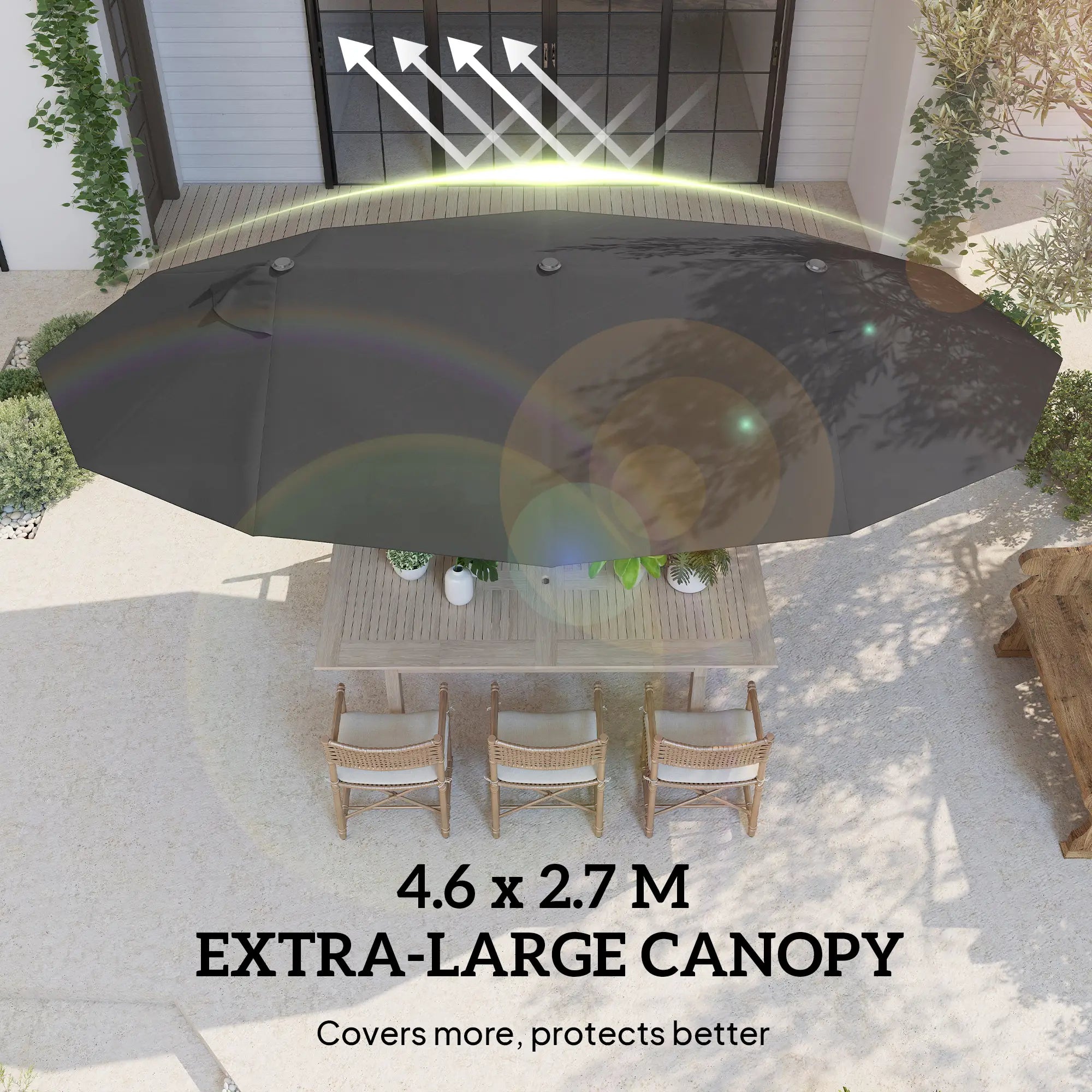 15ft Double-Sided Sun Umbrella, Twin Canopy, Crank, Black Sun Umbrellas at Gallery Canada