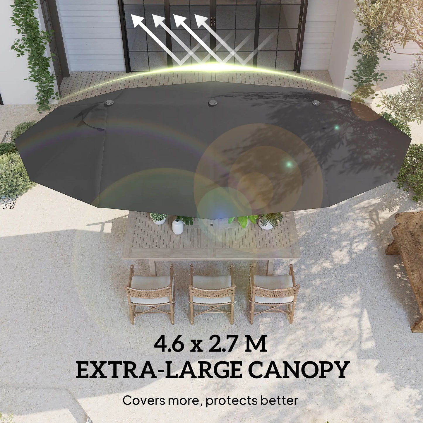 15ft Double-Sided Sun Umbrella, Twin Canopy, Crank, Black Sun Umbrellas at Gallery Canada